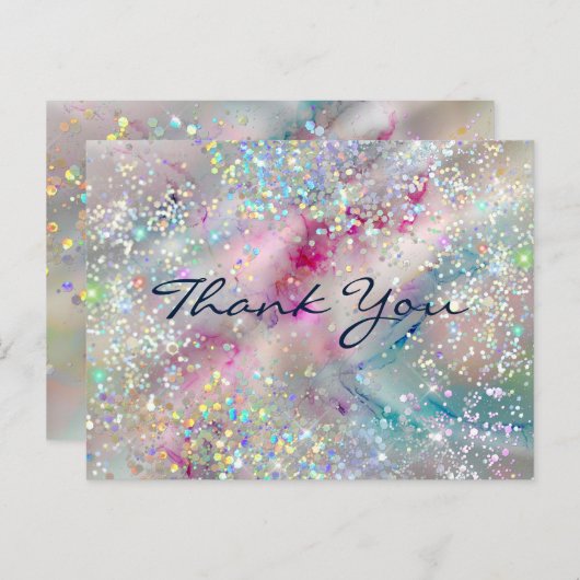 Pastel alcohol inkt holografische glitter dank u briefkaart (Voorkant / Achterkant)