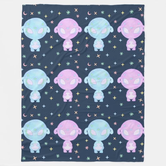 Pastel Alien Tweelingzusters | Cute Kosmische Kawa Fleece Deken (Voorkant)