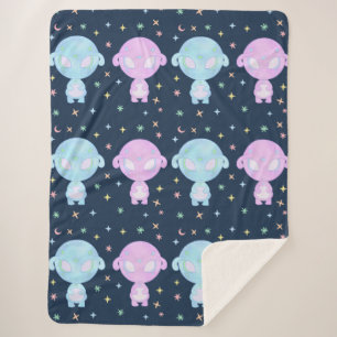 Pastel Alien Tweelingzusters Cute Kosmische Kawa Sherpa Deken