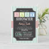 Pastel Alphabet Blocks Krijtbord look Baby shower Kaart (Staand voorkant)