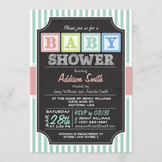 Pastel Alphabet Blocks Krijtbord look Baby shower Kaart