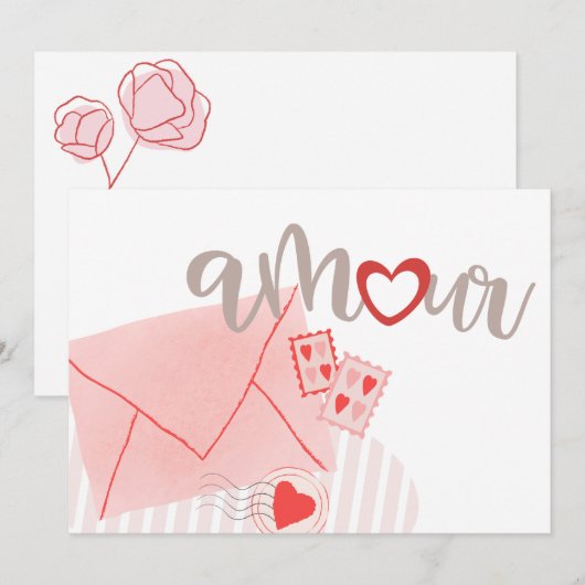 Pastel Amour Letter Hart Roze Valentijn Groet Feestdagenkaart (Voorkant / Achterkant)