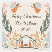 Pastel Angel Christmas Vierkante Sticker (Voorkant)