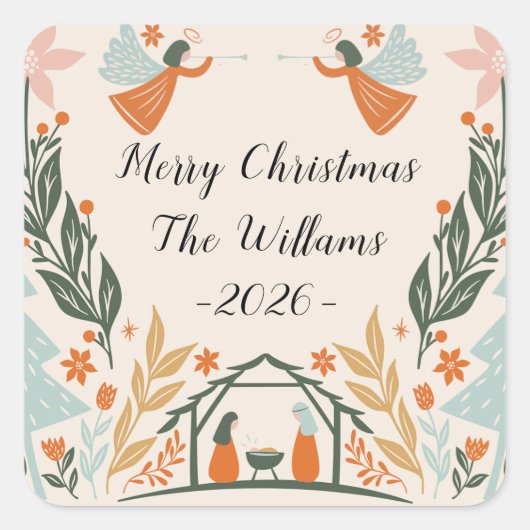 Pastel Angel Christmas Vierkante Sticker (Voorkant)