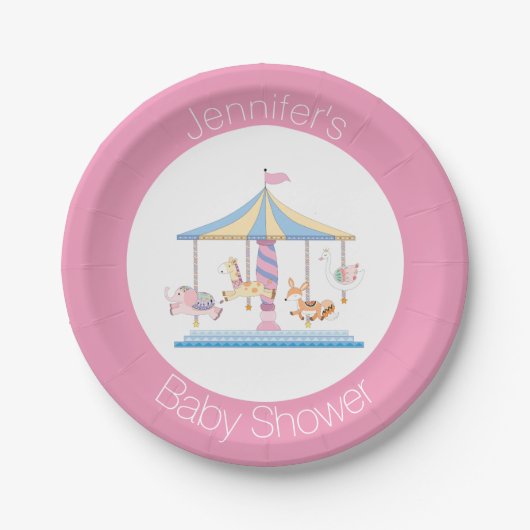 Pastel Animal Carrousel Baby shower Bord (Voorkant)