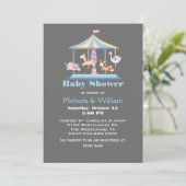 Pastel Animal Carrousel Baby shower Invitation Kaart (Staand voorkant)
