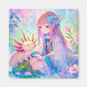 Pastel Anime Meisje en een Axolotl gepersonaliseer Magneet (Voorkant)