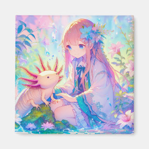 Pastel Anime Meisje en een Axolotl gepersonaliseer Magneet