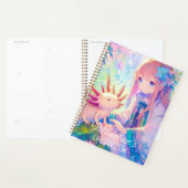 Pastel Anime Meisje en een Axolotl gepersonaliseer Planner (Display)