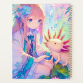 Pastel Anime Meisje en een Axolotl gepersonaliseer Planner (Achterkant)