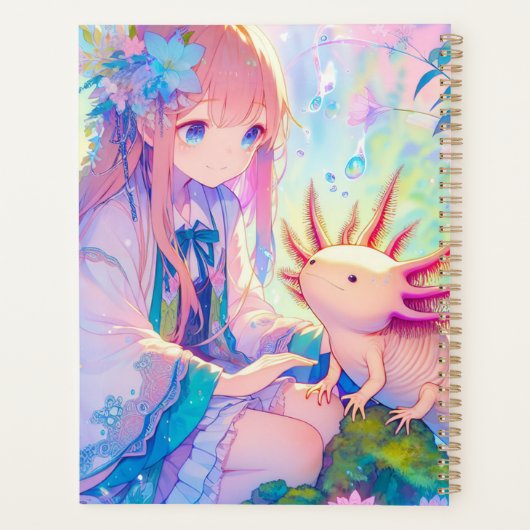 Pastel Anime Meisje en een Axolotl gepersonaliseer Planner (Achterkant)
