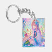 Pastel Anime Meisje en een Axolotl gepersonaliseer Sleutelhanger (Voorkant Links)
