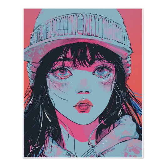 Pastel Anime Meisje in Muts Kunst Perfect Poster (Voorkant)