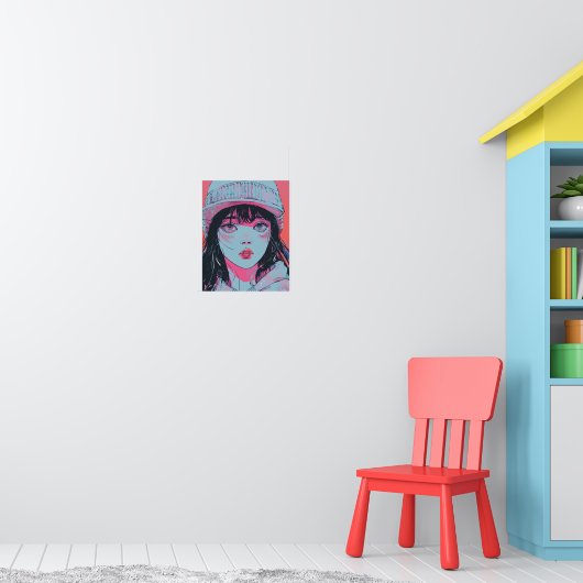 Pastel Anime Meisje in Muts Kunst Poster (Kinderkamer 1)