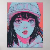 Pastel Anime Meisje in Muts Kunst Poster (Voorkant)