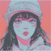 Pastel Anime Meisje in Muts Kunst Sticker (Voorkant)