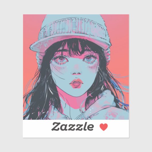 Pastel Anime Meisje in Muts Kunst Sticker (Vel)