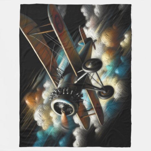 Pastel Antiek tweedekker vleugelvliegtuig Fleece Deken (Voorkant)