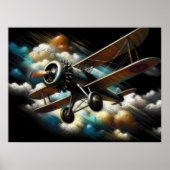 Pastel Antiek tweedekker vleugelvliegtuig Poster (Voorkant)