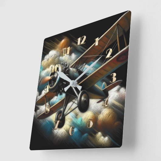 Pastel Antiek tweedekker vleugelvliegtuig Vierkante Klok (Hoek)