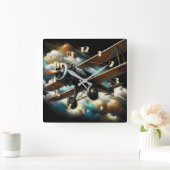 Pastel Antiek tweedekker vleugelvliegtuig Vierkante Klok (Huis)