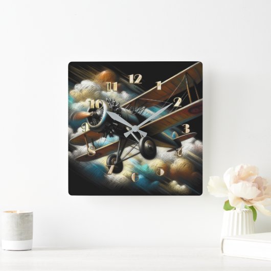 Pastel Antiek tweedekker vleugelvliegtuig Vierkante Klok (Huis)