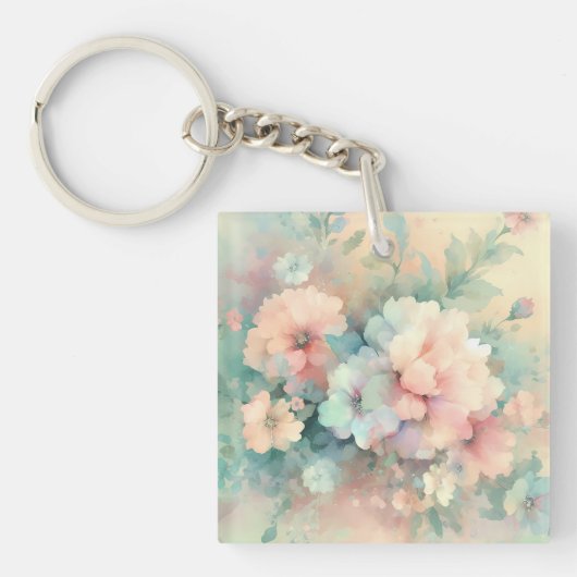 Pastel antieke rozen sleutelhanger (voorkant)