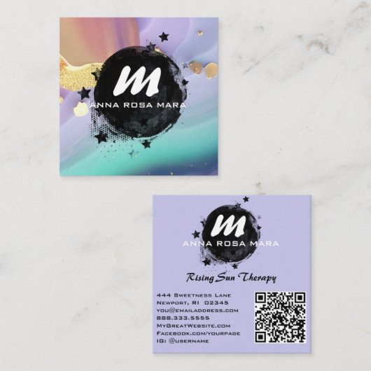 *~* Pastel AP66 Gouden Glitter QR Regenboogagaat Vierkante Visitekaartje (Voorkant / Achterkant)