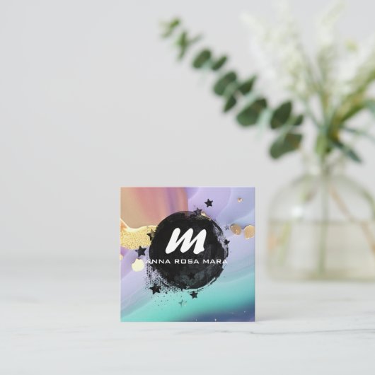 *~* Pastel AP66 Gouden Glitter QR Regenboogagaat Vierkante Visitekaartje (Staand voorkant)