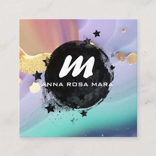 *~* Pastel AP66 Gouden Glitter QR Regenboogagaat Vierkante Visitekaartje (Voorkant)