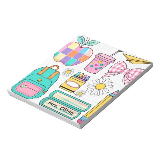 Pastel Appel en Schoolbenodigdheden Notitieblok (Linkerzijde)