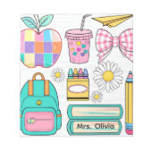 Pastel Appel en Schoolbenodigdheden Notitieblok (Voorkant)