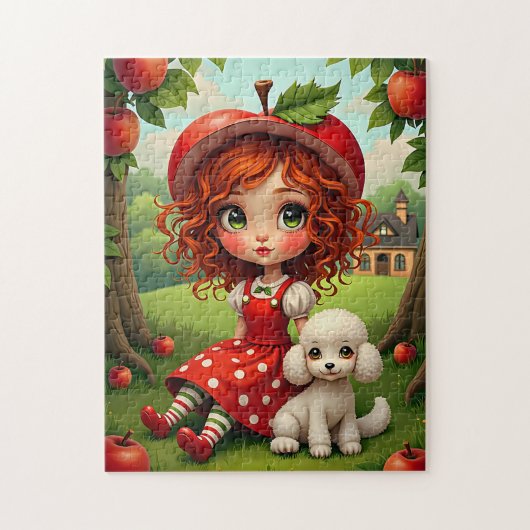 Pastel Apple Meisje met Puppy - Leuke Puzzel voor (Verticaal)