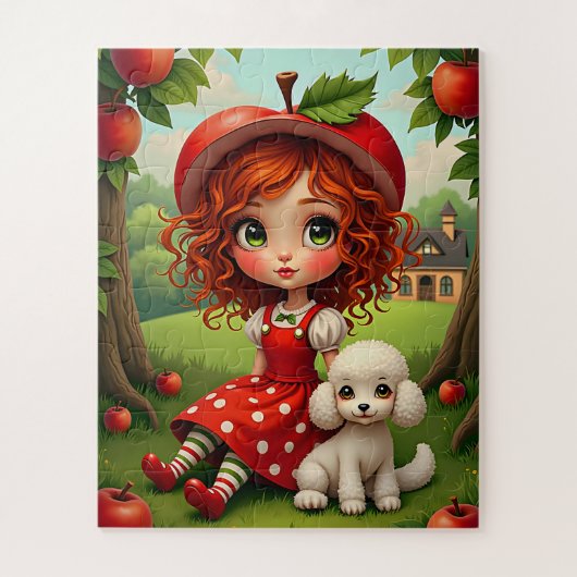Pastel Apple Meisje met Puppy - Leuke Puzzel voor Legpuzzel (Verticaal)
