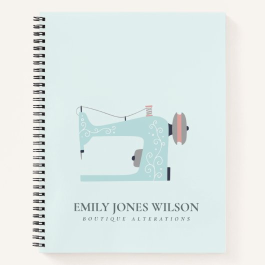PASTEL AQUA BLUE BLUSH PINK SEWWING MACHINE TAILOR NOTITIEBOEK (Voorkant)