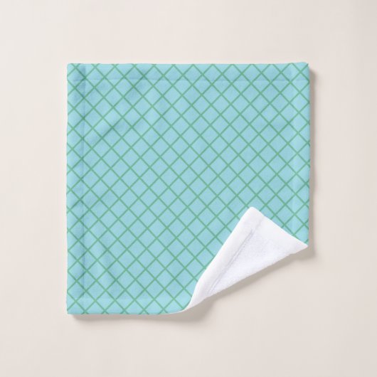 Pastel Aqua Blue en Green Diagonal Grid Pattern Bad Handdoek (Wasdoekje)