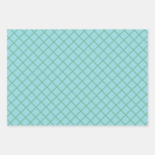 Pastel Aqua Blue en Green Diagonal Grid Pattern Inpakpapier Vel (Voorkant 2)