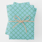Pastel Aqua Blue en Green Diagonal Grid Pattern Inpakpapier Vel (In situ)