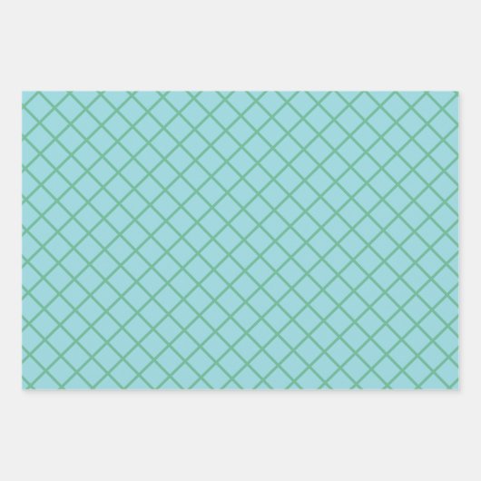 Pastel Aqua Blue en Green Diagonal Grid Pattern Inpakpapier Vel (Voorkant)