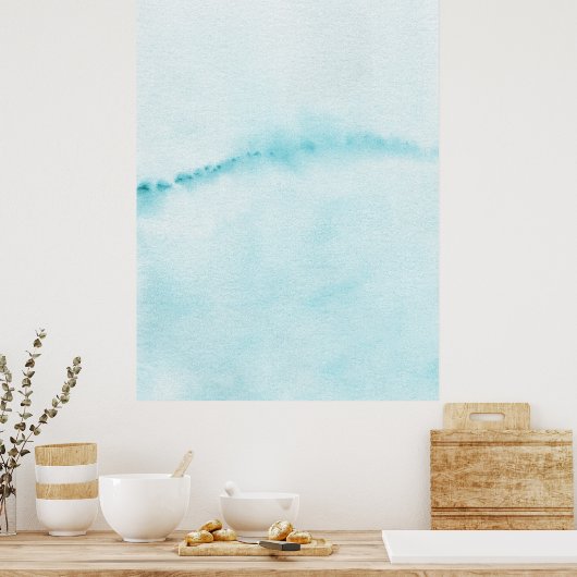 Pastel Aqua Blue Horizon Abstract Watercolor Art Poster (Keuken)