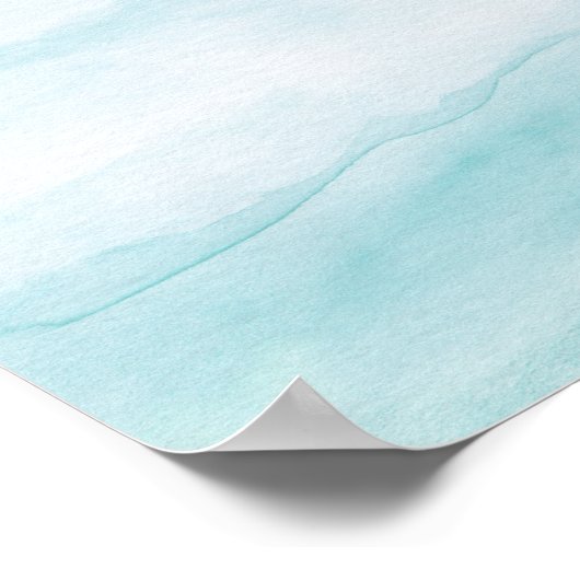 Pastel Aqua Blue Ombre Waterverf Abstracte kunst Poster (Hoek)