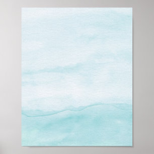 Pastel Aqua Blue Ombre Waterverf Abstracte kunst Poster
