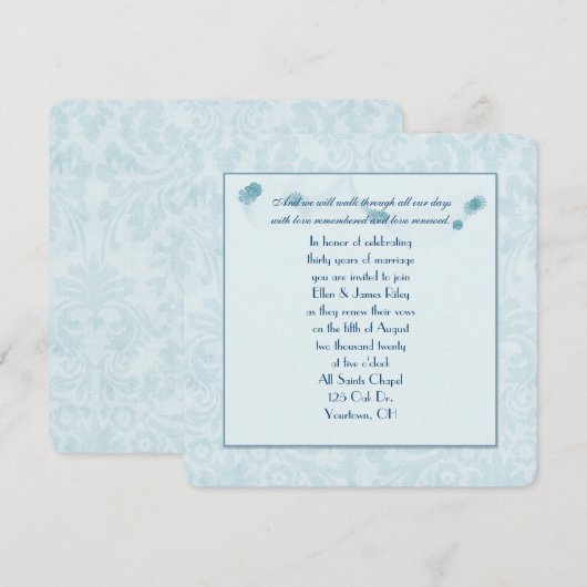 pastel aqua damask vow vernieuwing kaart (Voorkant / Achterkant)