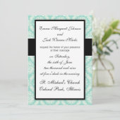 Pastel aqua en crème fleur elegante damast kaart (Staand voorkant)