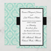 Pastel aqua en crème fleur elegante damast kaart (Voorkant / Achterkant)