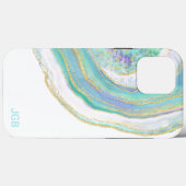 Pastel Aqua en Paars Agate met monogram Case-Mate iPhone Case (Achterkant (horizontaal))
