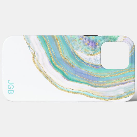 Pastel Aqua en Paars Agate met monogram Case-Mate iPhone Case (Achterkant (horizontaal))