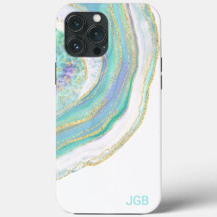 Pastel Aqua en Paars Agate met monogram Case-Mate iPhone Case