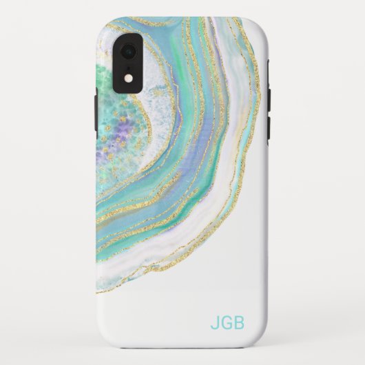 Pastel Aqua en Paars Agate met monogram Case-Mate iPhone Case (Achterkant)