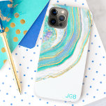 Pastel Aqua en Paars Agate met monogram Case-Mate iPhone Case<br><div class="desc">Bescherm uw telefoon met een prachtig stijlvol hoesje met een grijs stenen patroon in trendy feminine pastelaqua, paars, blauw en goud. Een tekst sjabloon is inbegrepen om met uw monogram of andere gewenste tekst te personaliseren. U kunt het steekproefmonogram ook schrappen als u wenst om tot het hoesje zonder tekst...</div>